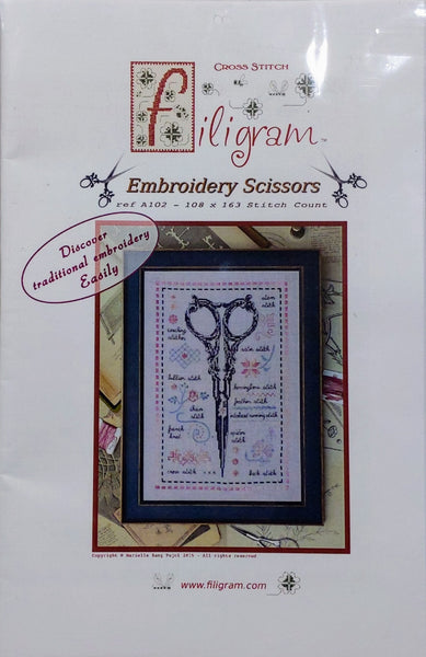 Embroidery Scissors Pattern & Optional Silk Pack - Filigram Pattern & Dinky Dyes Silk Pack